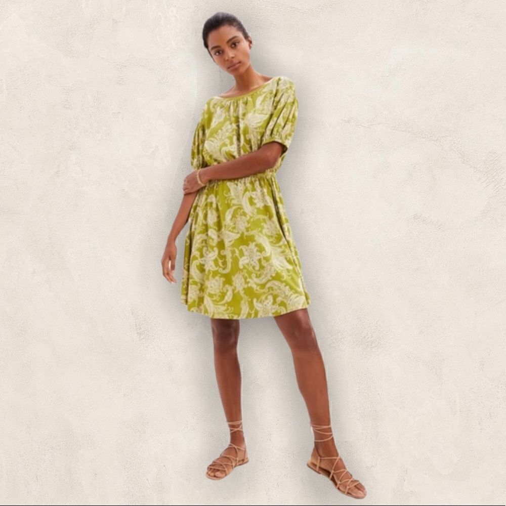 Anthropologie Daily Practice Mini Dress Green Floral Paisley Print S NWT